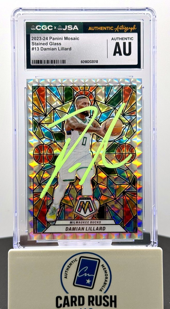Damian Lillard, 2023-24 Panini Mosaic Stained Glass #13, signed