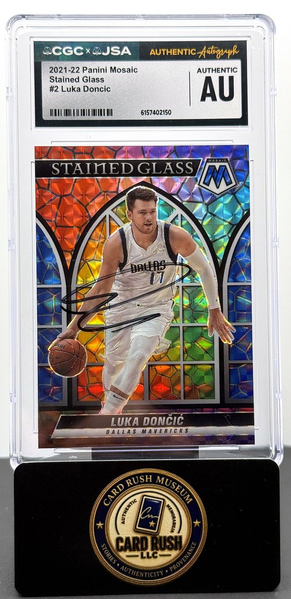Luka Dončić, 2021-22 Panini Mosaic Stained Glass #2, signed