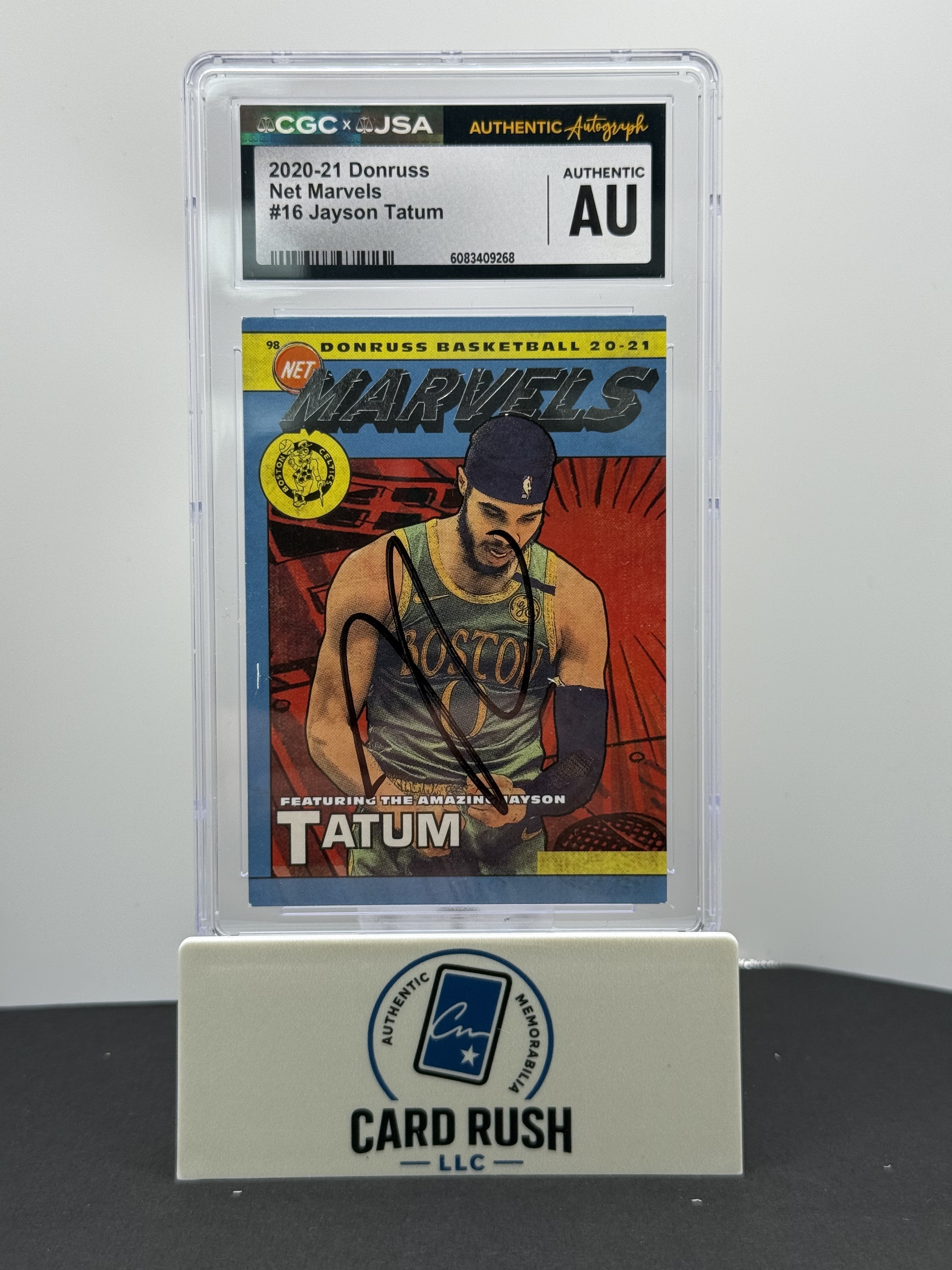 Slabbed Jayson Tatum 2020-21 Donruss Net Marvels #16 autograph card, CGC/JSA authentic